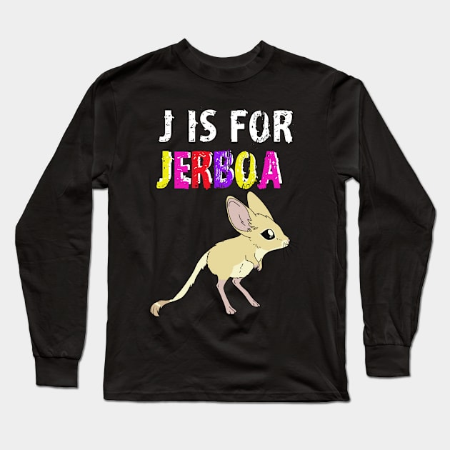 J is for Jerboa - white and Rainbow text cute fluffy animal Long Sleeve T-Shirt by DesignsBySaxton